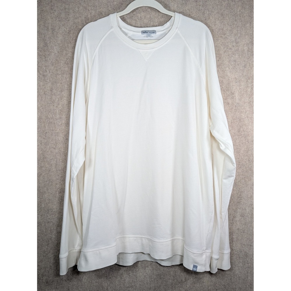 Peter Millar Mens XXL Cream Cotton Modal Raglan Crewneck Sweatshirt Off White